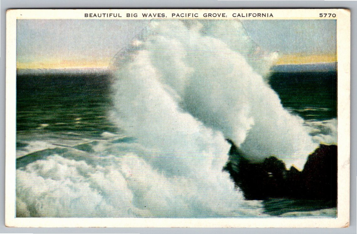 1920s Pacific Grove California Crashing Waves Vintage Postcard