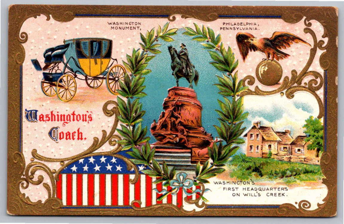 1900s Washington Monument & Coach Philadelphia Embossed Postcard