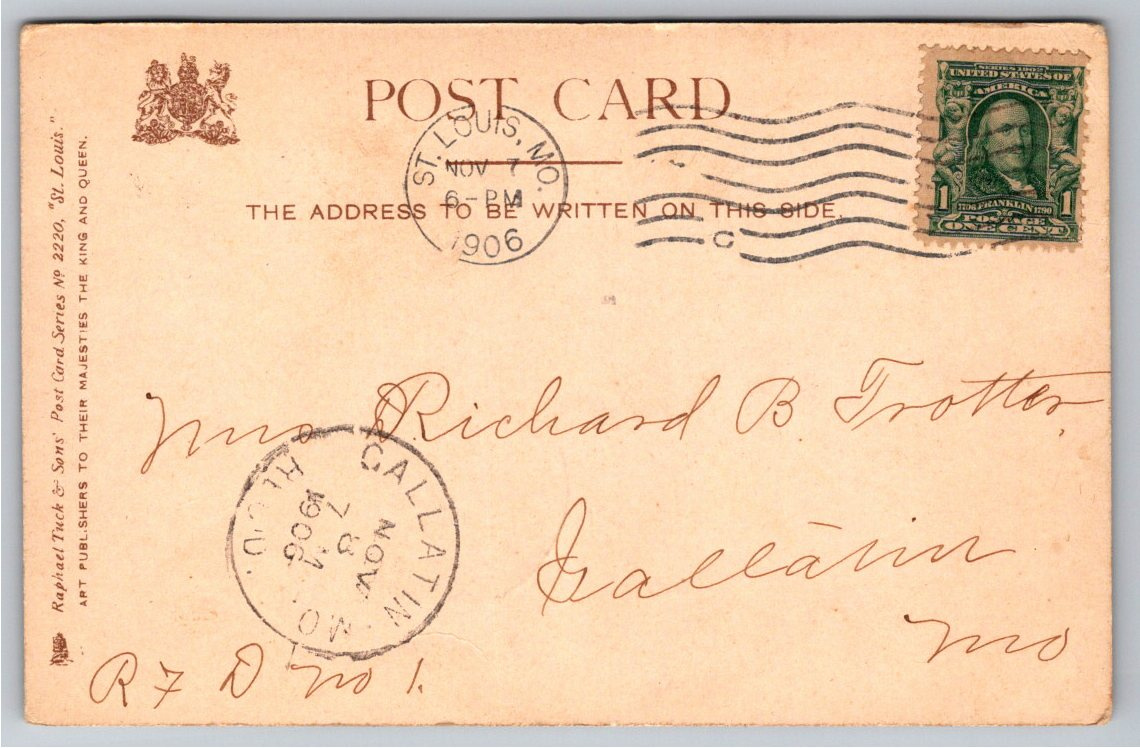 1906 St. Louis Grand Leader Department Store Postcard Tuck 2220 - Back / Reverse View