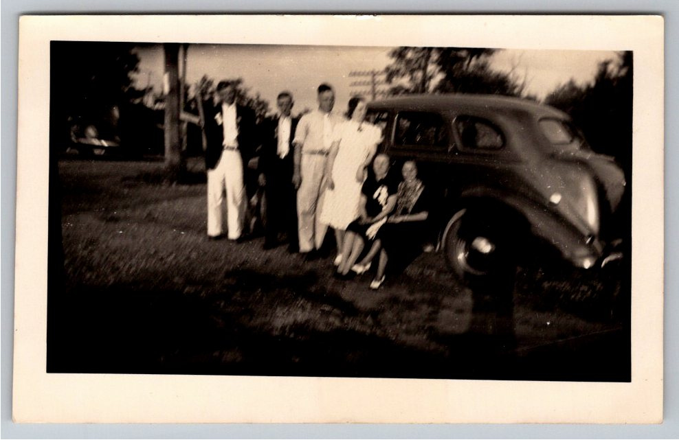 Vintage 1930s Family Group & Classic Sedan Automobile B&W