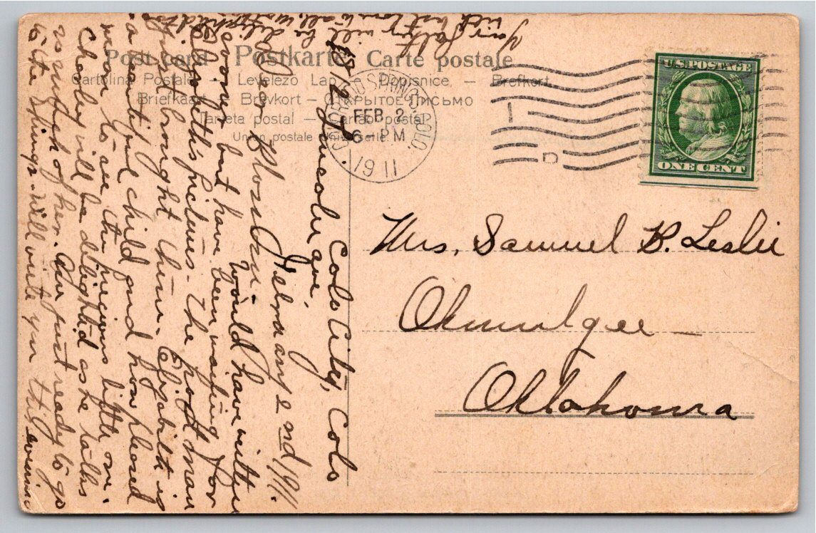 Vintage 1911 Fox River Elgin Illinois Postcard | Riverfront View - Back / Reverse View