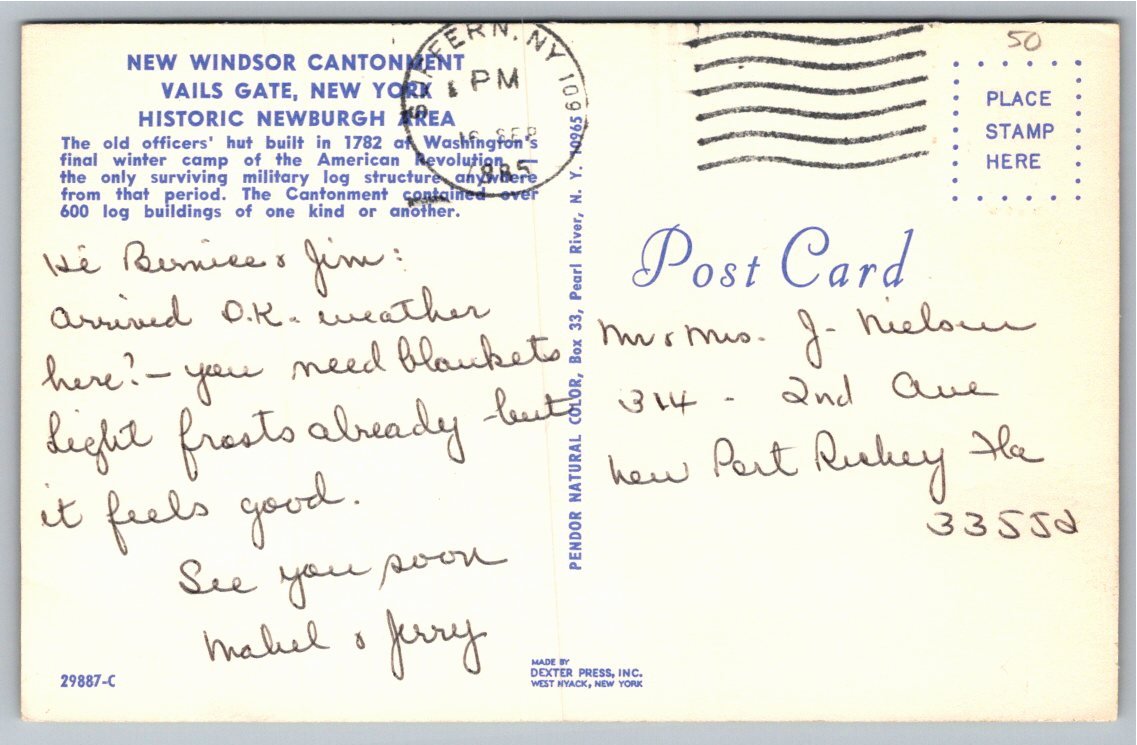 New Windsor Cantonment Vails Gate NY Officers Hut Vintage - Back / Reverse View
