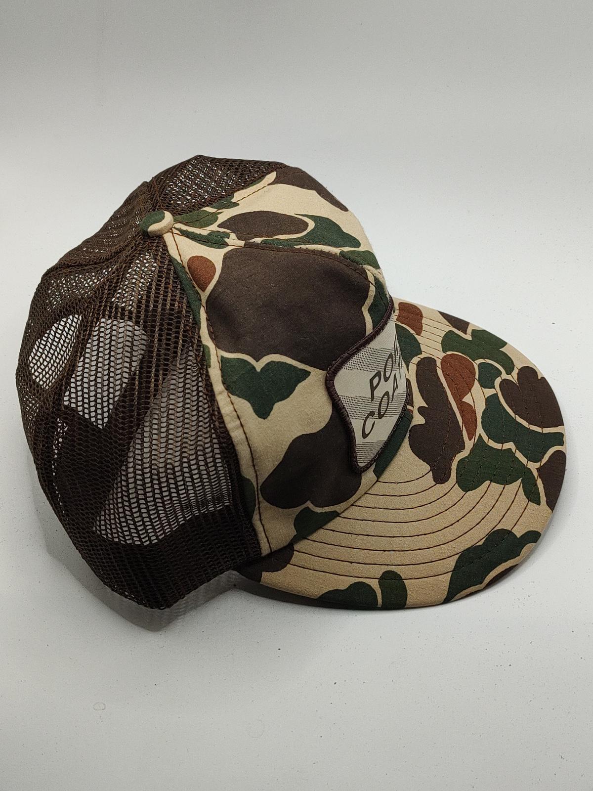 Vintage Porter Coatings Duck Camo Trucker Hat Mesh Snapback Cap - Angle / View 3