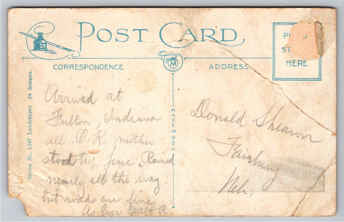 1920s Vintage Postcard: Scenic Highway & Coupe, Effingham, IL - Back / Reverse View