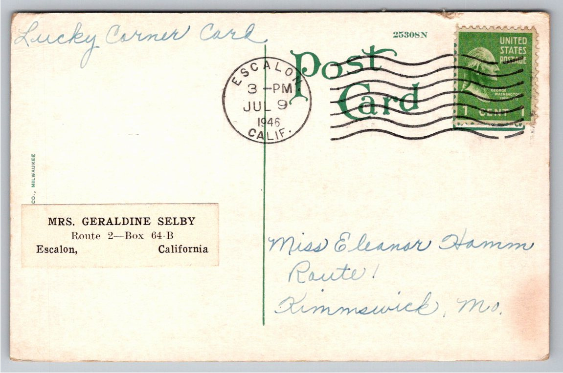 Vintage 1946 Iola Kansas Country Club Clubhouse Postcard History - Back / Reverse View