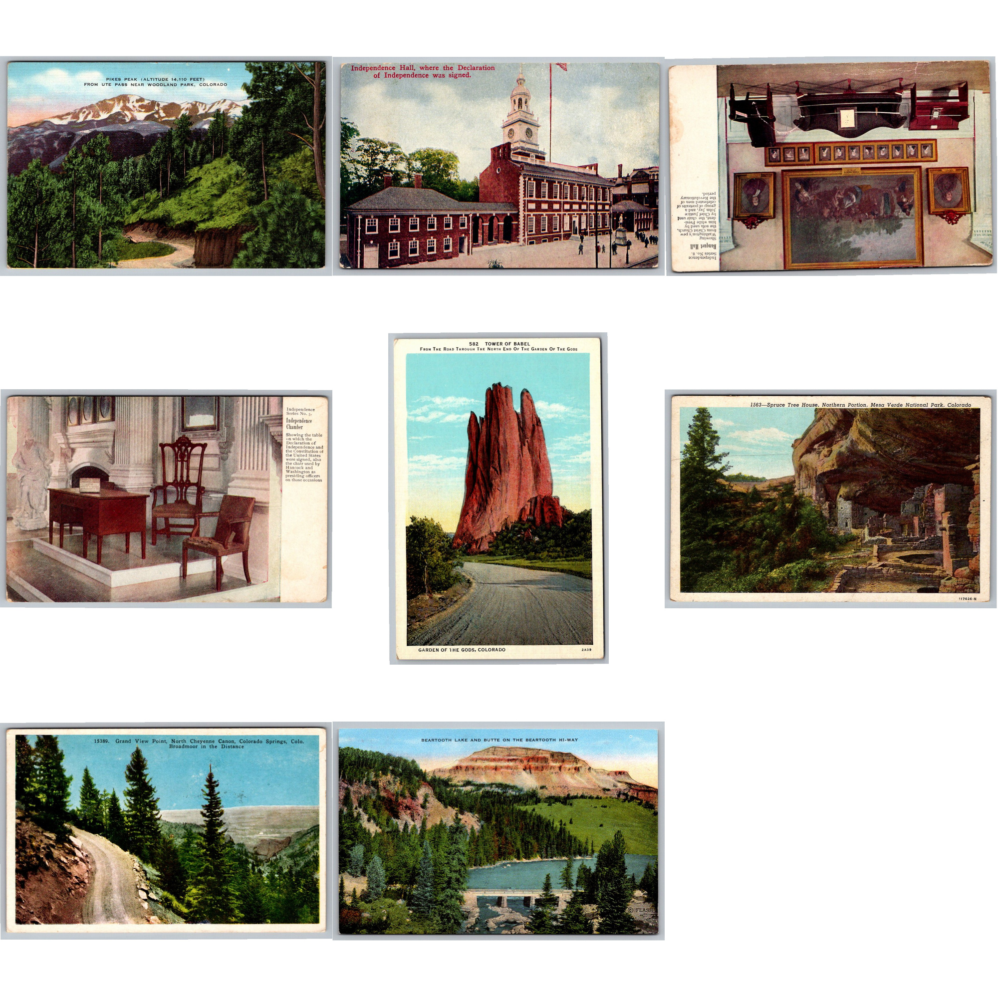 Vintage Mid-Century American Postcard Lot: 8 Historic Cards