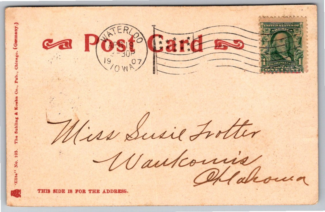 1907 Waterloo Iowa Dry Run Sewer Banquet Hall Vintage Postcard - Back / Reverse View