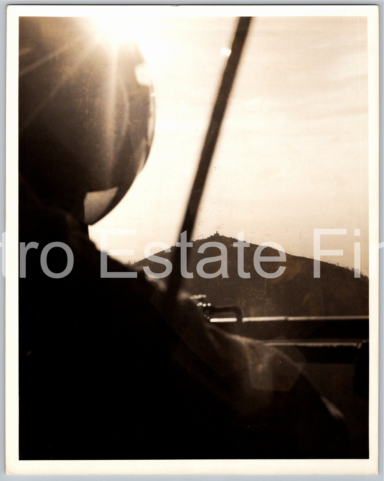 Vintage 1970s Helicopter Pilot Cockpit View Mountain B&W