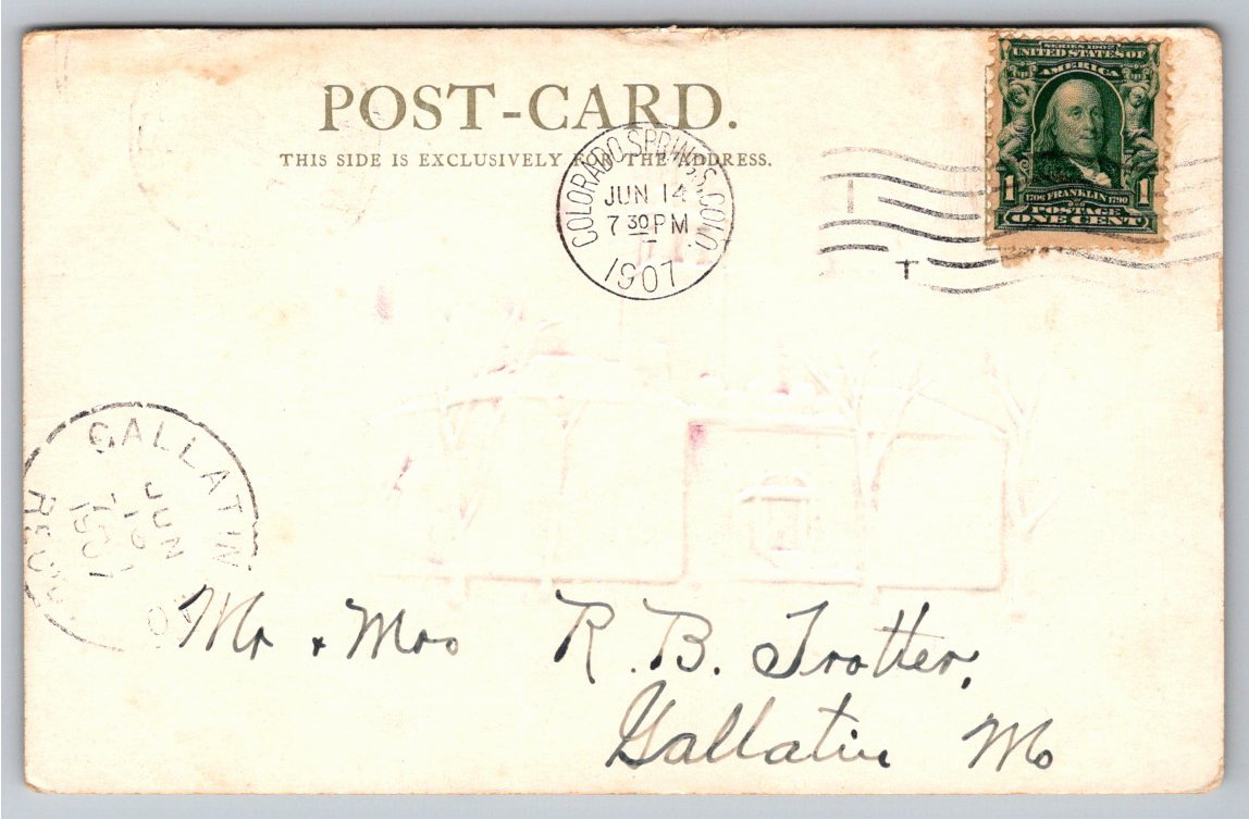 1907 El Paso County Courthouse Postcard, Colorado Springs CO - Back / Reverse View
