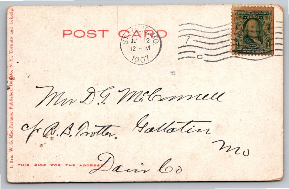 1907 St. Louis Missouri New City Hall Interior Antique Postcard - Back / Reverse View
