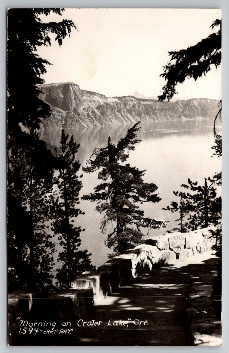 Vintage 1950s Art-Ray RPPC: Morning on Crater Lake Oregon