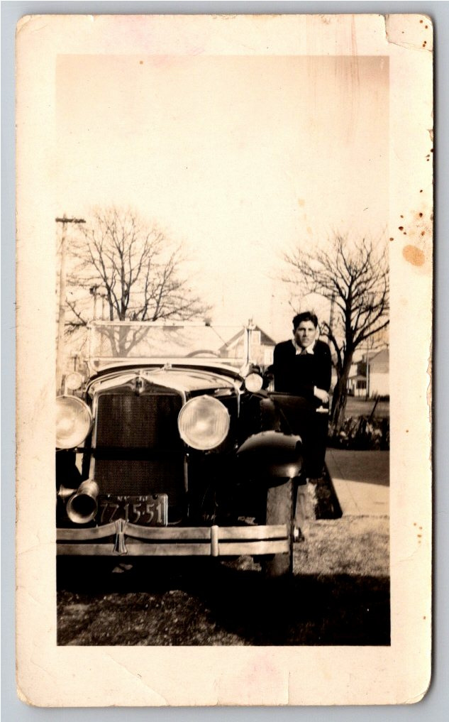 1928 Hupmobile Automobile & Gentleman Portrait Vintage Snapshot
