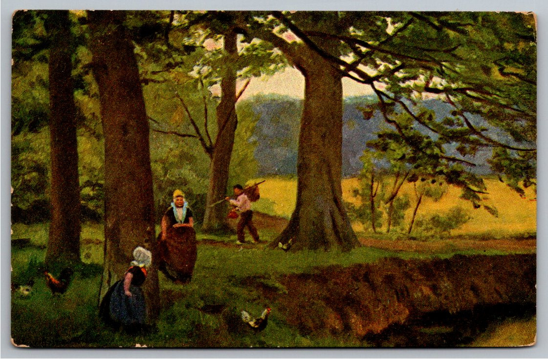 Antique 1911 Rural Landscape Postcard Peasant Women German Print