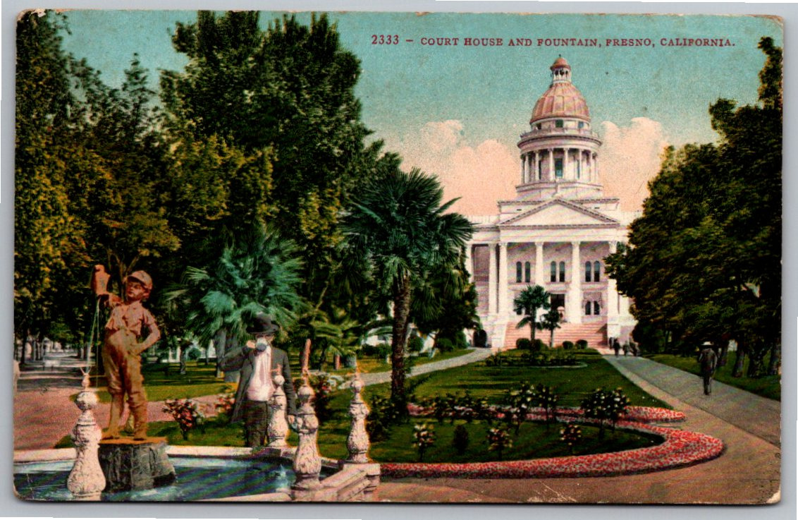 1913 Fresno Courthouse & Fountain Postcard: Edward H. Mitchell