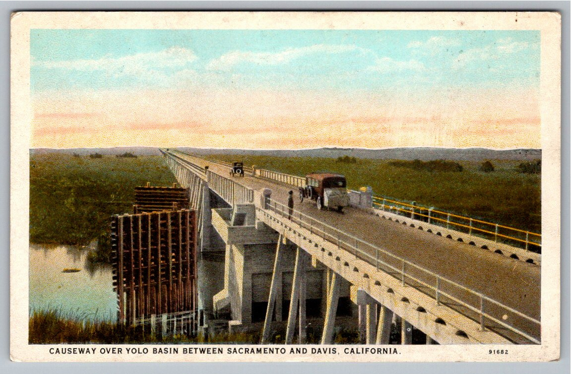 Vintage 1920s Yolo Basin Causeway Postcard: Sacramento to Davis