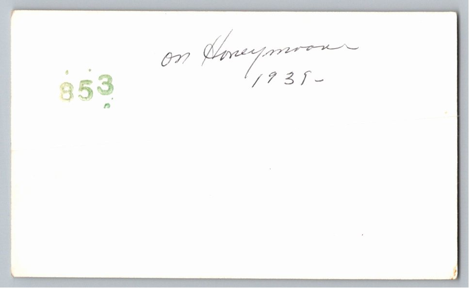Vintage 1939 Snapshot Photo: Woman Relaxing on Honeymoon Sofa - Back / Reverse View