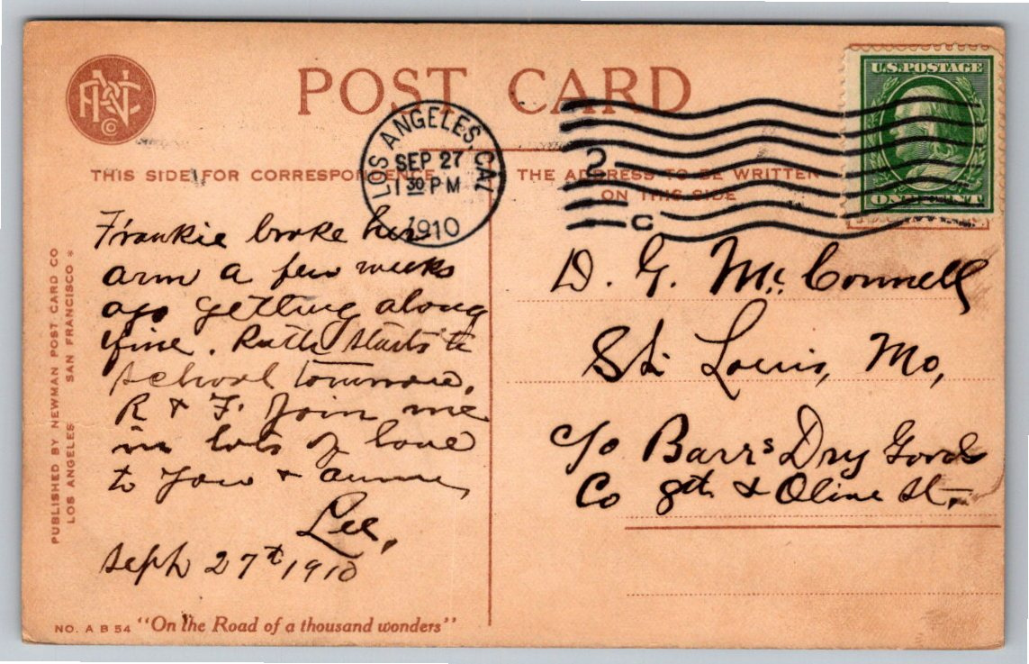 1910 Los Angeles Citrus Harvest Vintage Postcard | California - Back / Reverse View