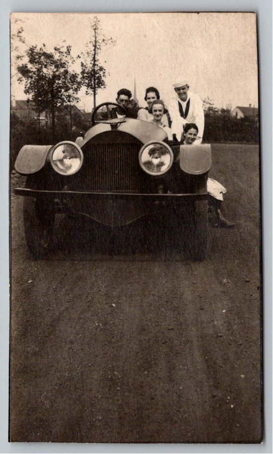 1910s Vintage Snapshot: US Navy Sailor Family in Antique