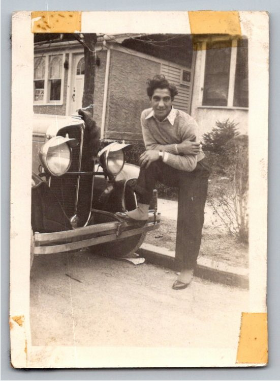 1936 Vintage B&W Snapshot: Handsome Man with 1930 Pontiac Car