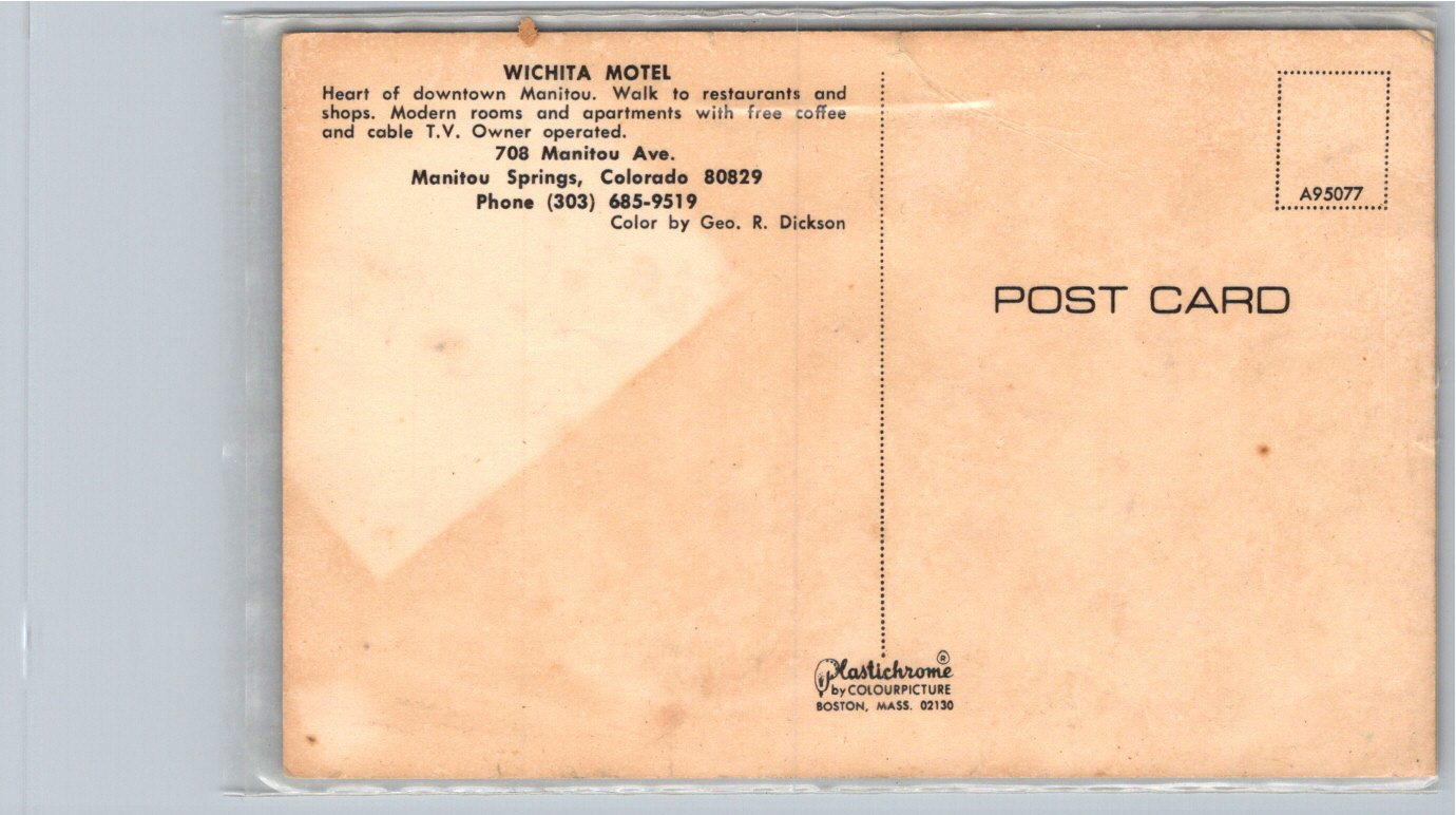 1970s Wichita Motel Manitou Springs Colorado Vintage Postcard - Back / Reverse View