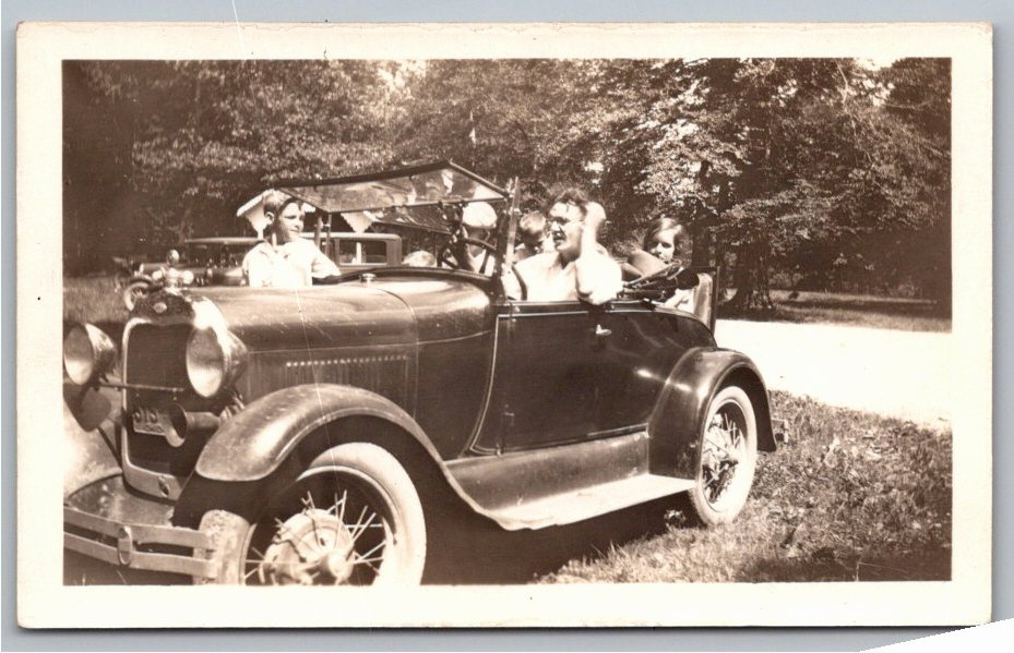 1930s Ford Model A Roadster Family Outing Vintage Snapshot Photo