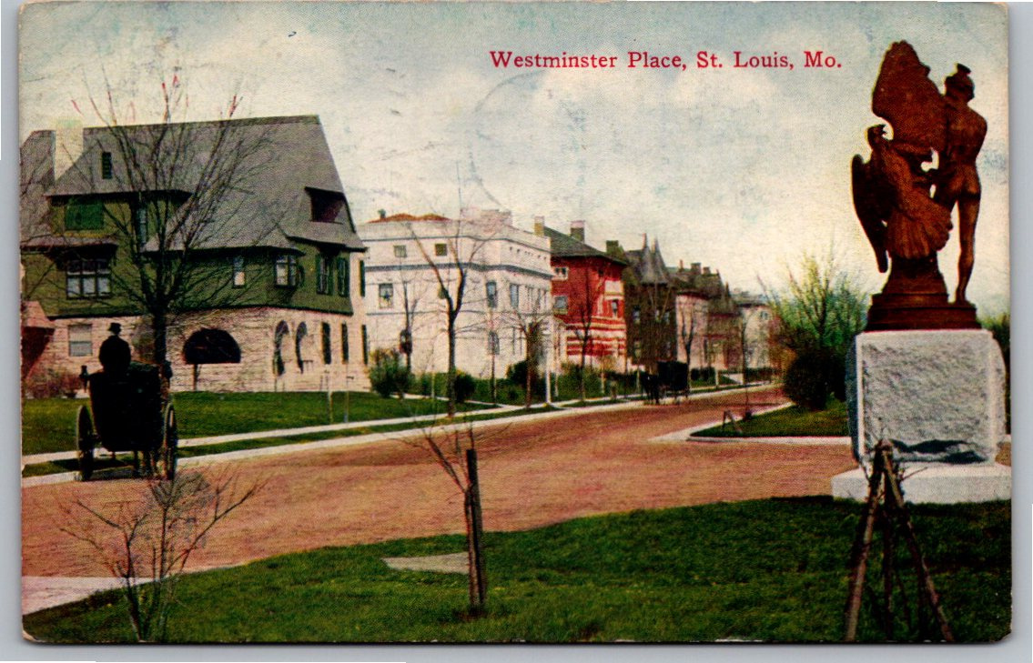 Antique 1908 St. Louis Postcard: Westminster Place & Carriage