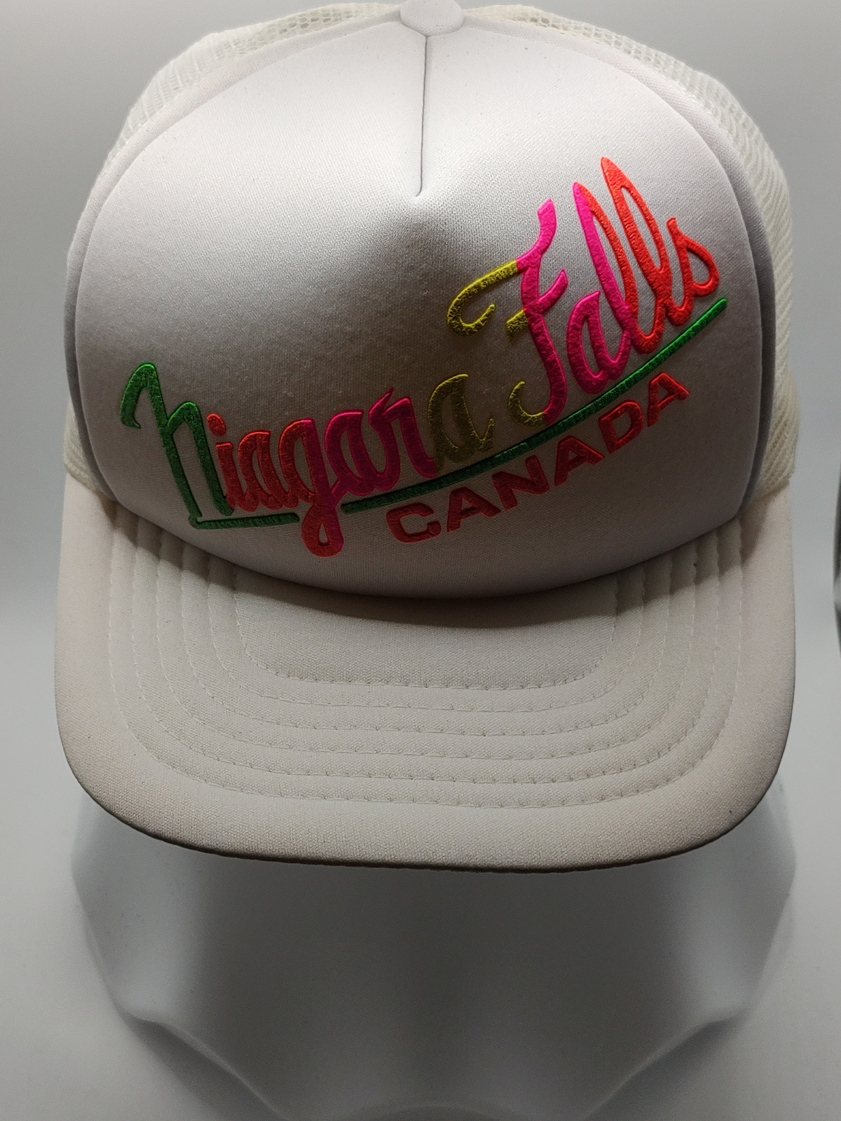 Vintage 1980s Niagara Falls Canada Neon Script Trucker Hat