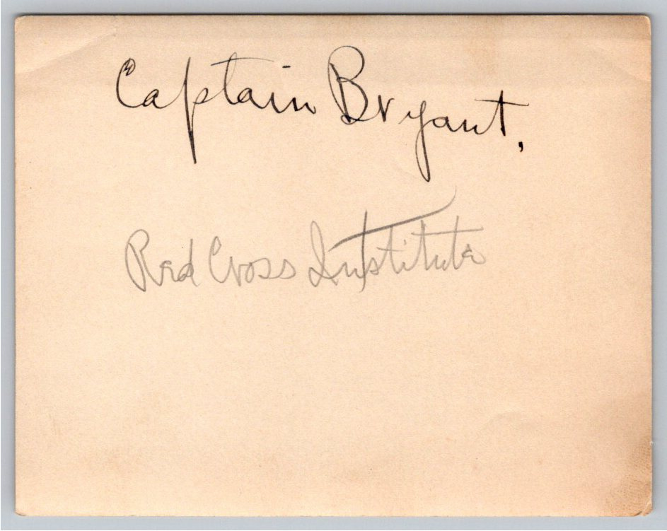 1910s WWI Red Cross Officer Captain Bryant Sepia Photo Snapshot - Back / Reverse View