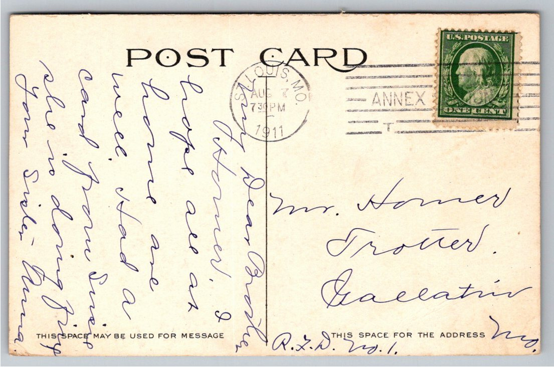 1911 St. Louis Mississippi River Steamboat Mark Twain Postcard - Back / Reverse View
