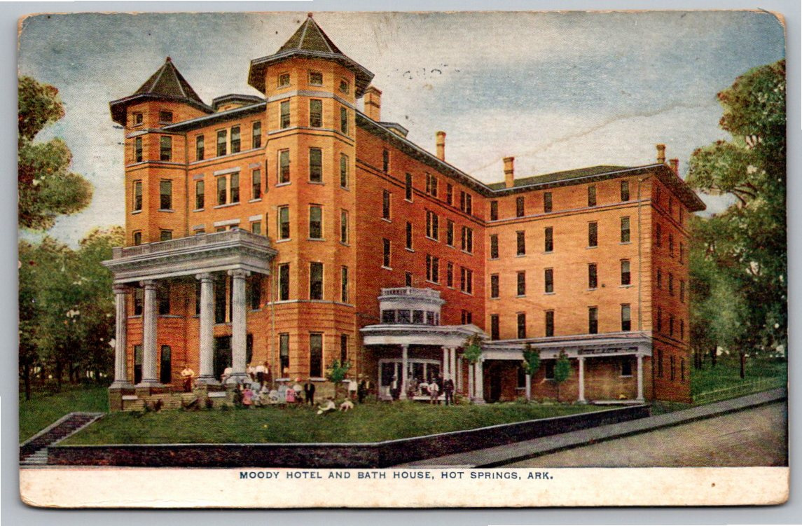 Vintage 1910s Moody Hotel & Bath House Postcard Hot Springs