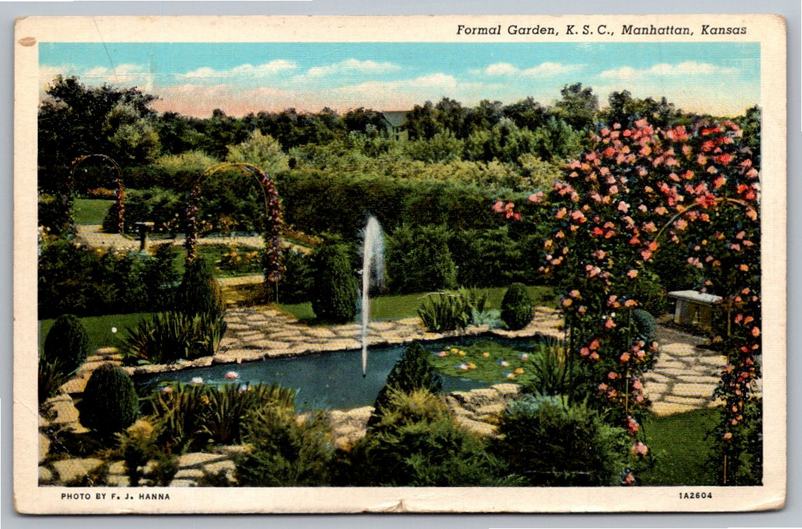 1930s Kansas State College Formal Garden Vintage Linen Postcard