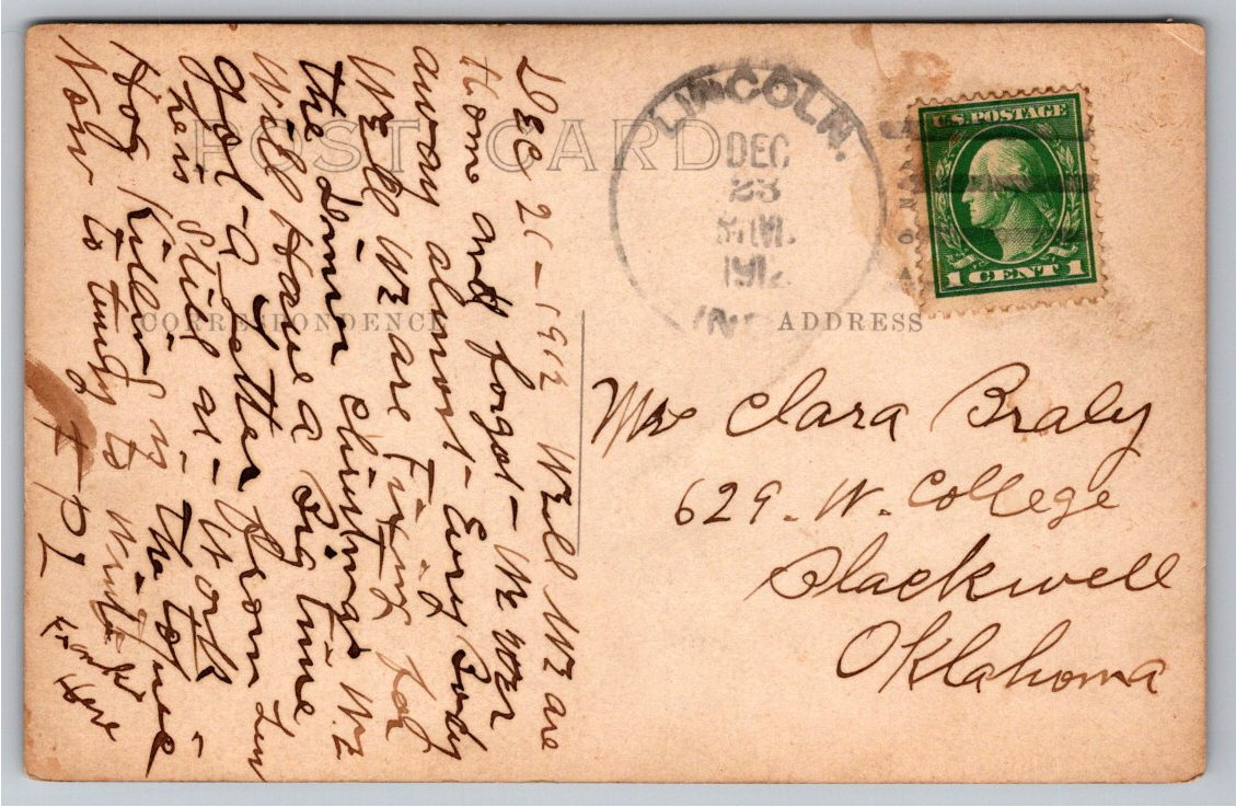 1912 Methodist Episcopal Church Lincoln Indiana RPPC Postcard - Back / Reverse View