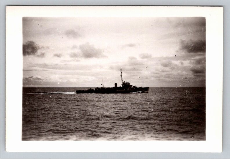 Vintage 1940s US Navy Destroyer Escort Warship B&W Ocean Snapshot
