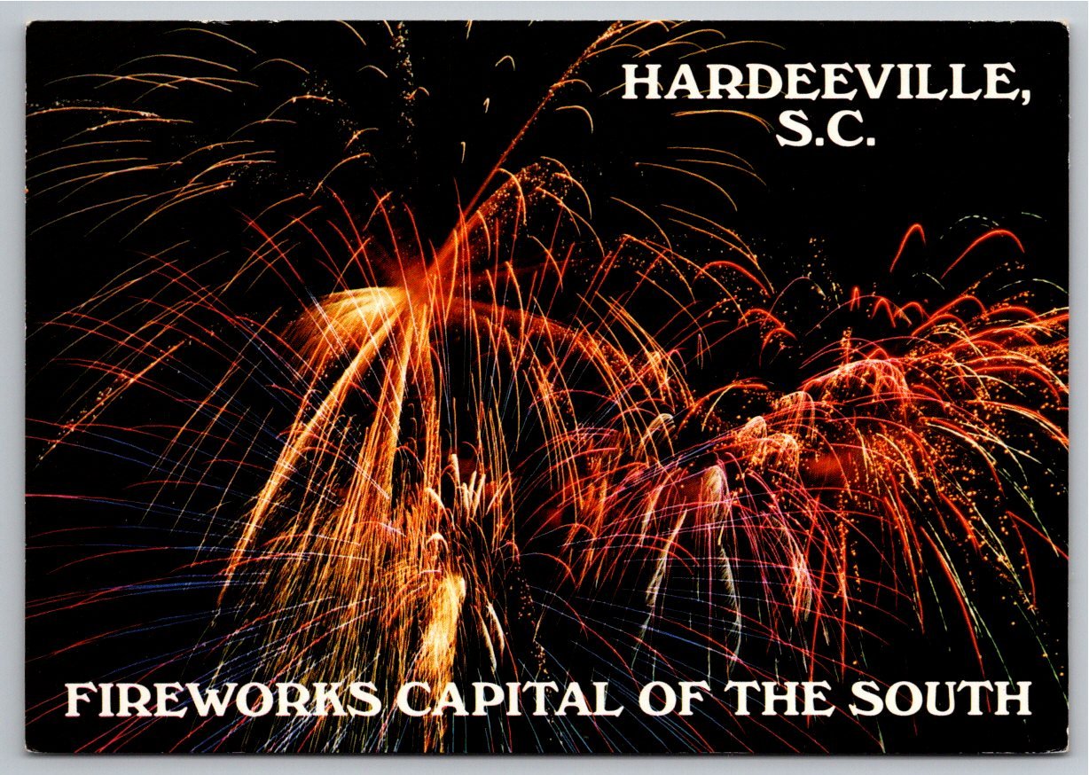 Vintage Hardeeville SC Postcard Fireworks Capital of the South