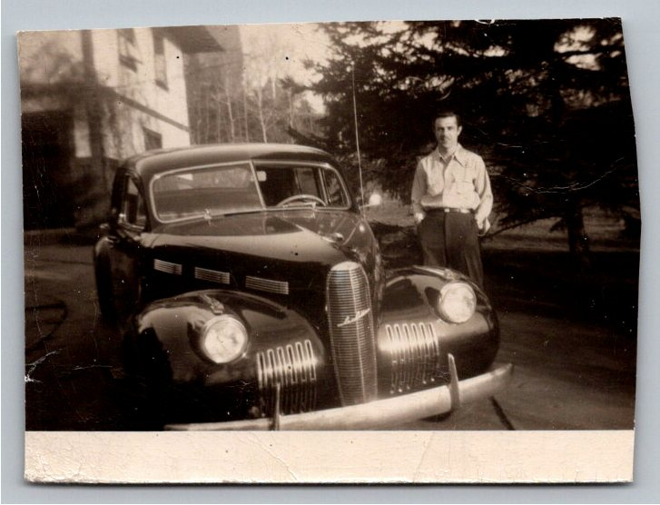 1940 LaSalle Luxury Automobile & Man Vintage B&W Photo Snapshot