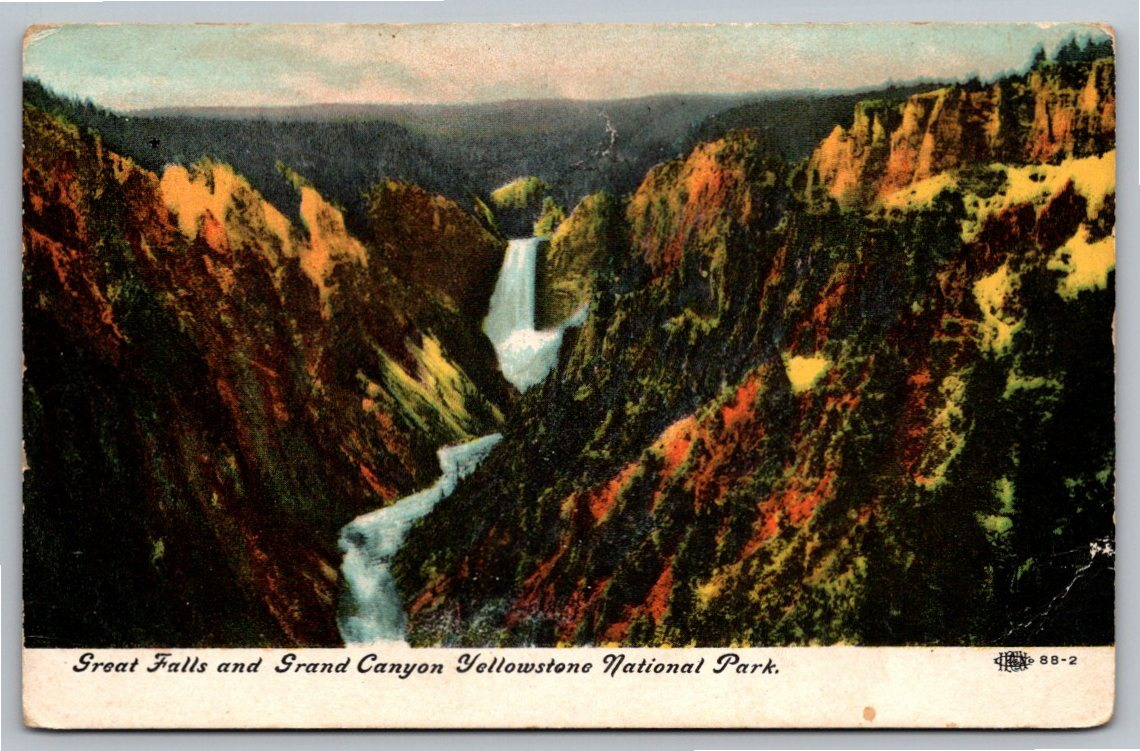 1907 Yellowstone National Park Postcard: Great Falls & Grand