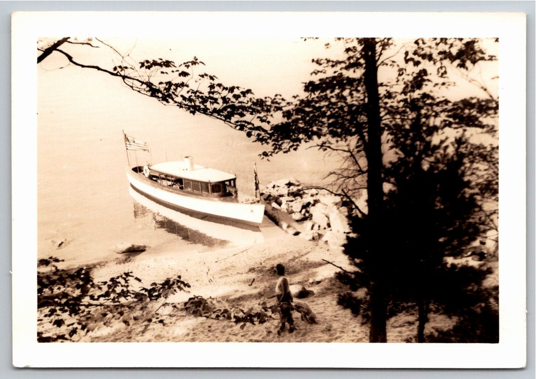1940 Wooden Launch Cabin Cruiser: Vintage Portland, Maine Photo