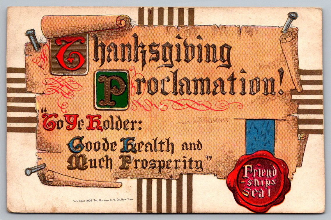 Antique 1909 Ullman Thanksgiving Proclamation Embossed Postcard