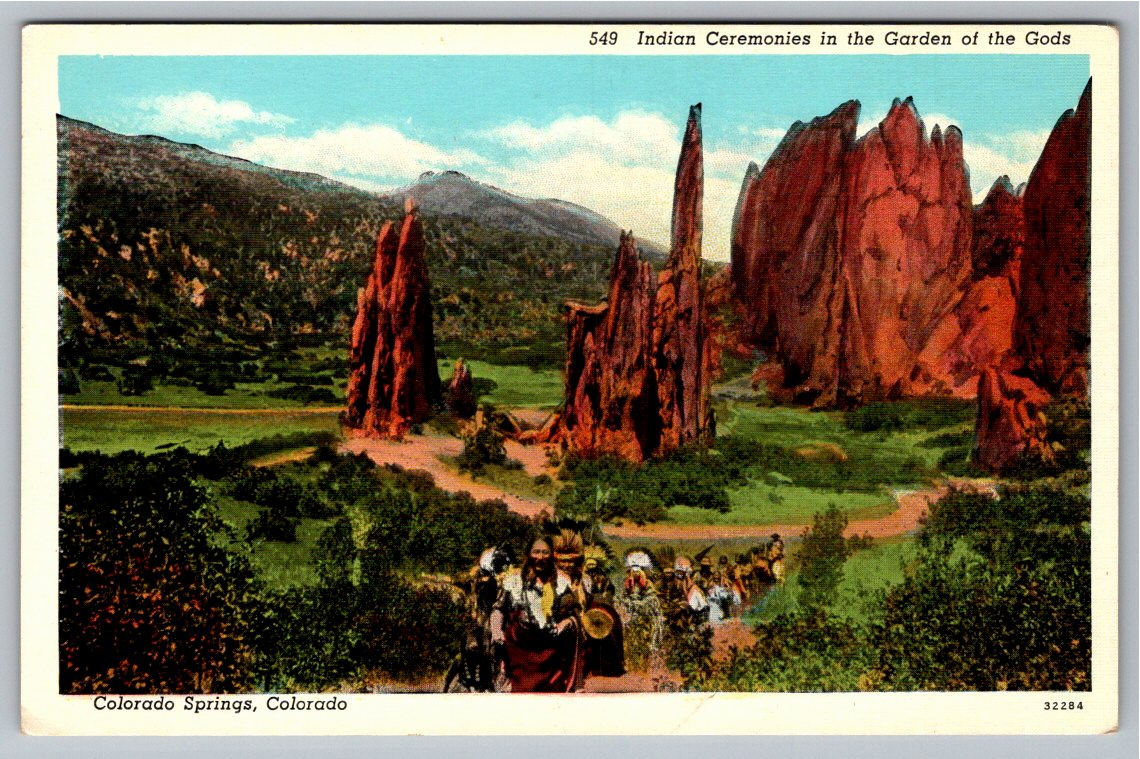1940s Garden of the Gods Native Ceremonies Colorado Linen