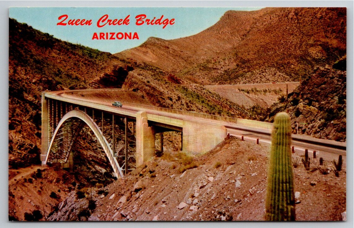Vintage Queen Creek Bridge Arizona US Hwy 60 70 Postcard Petley