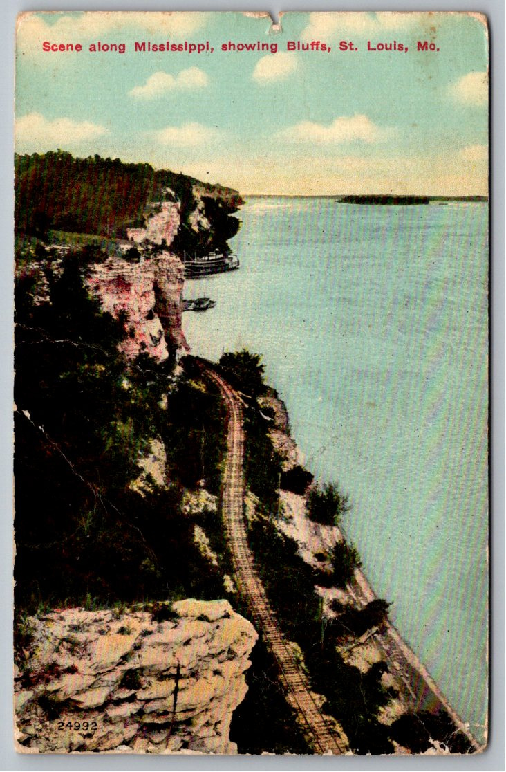 1911 St. Louis Mississippi River Bluffs Railroad Track Postcard