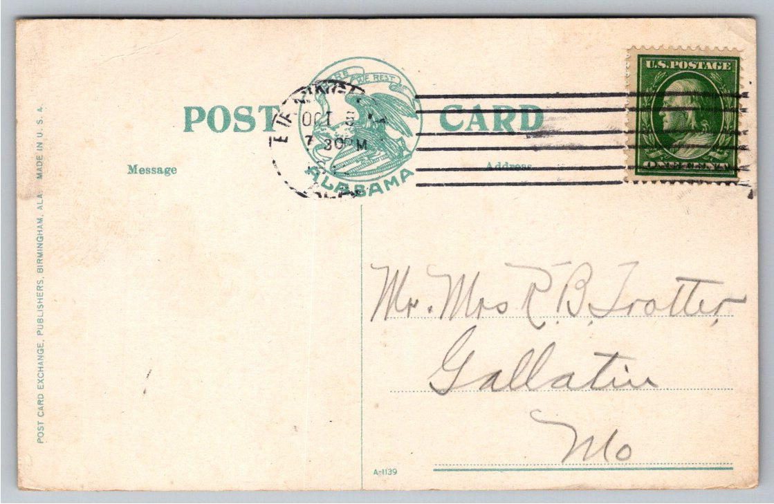 Vintage 1910s Terminal Station Birmingham Alabama Color Postcard - Back / Reverse View