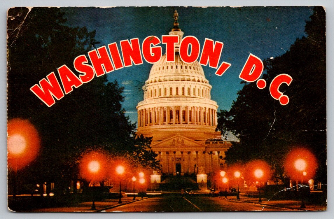 Vintage 1970 US Capitol Dome at Night Washington DC Postcard