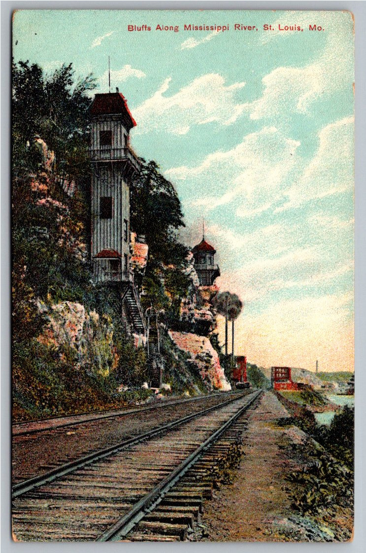 1909 Mississippi River Bluffs Railroad Postcard | St. Louis