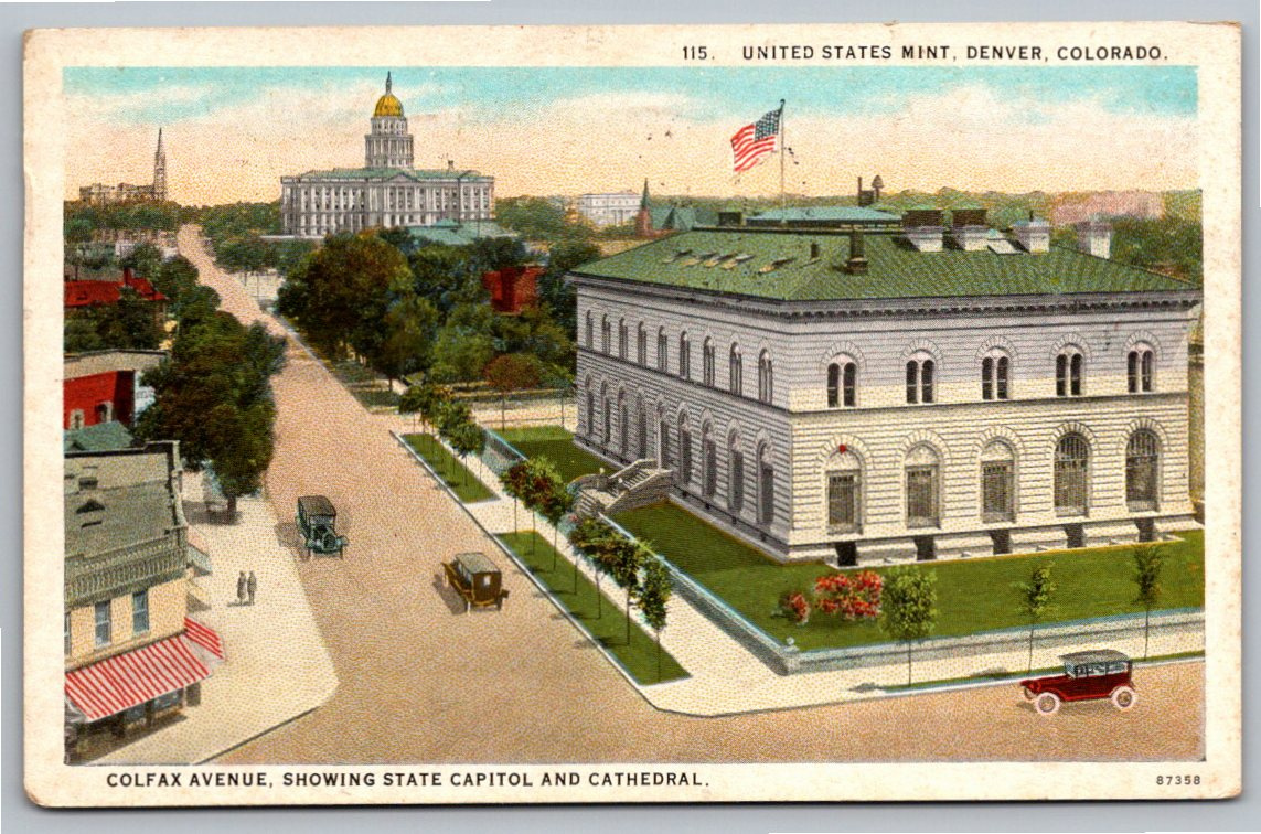 1921 Denver US Mint Colfax Avenue Vintage Postcard | White Border