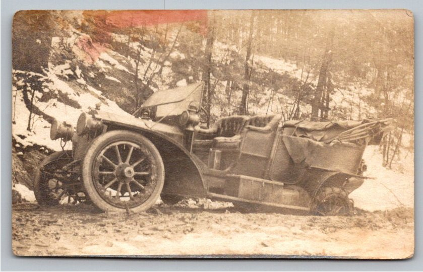 c. 1910 Packard Touring Car Stuck in Mud Real Photo Postcard