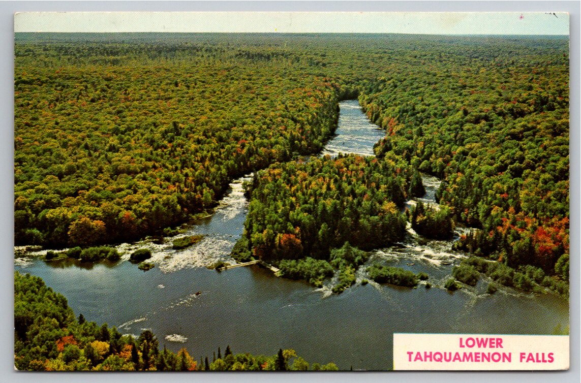 Vintage Aerial View Lower Tahquamenon Falls Island Michigan