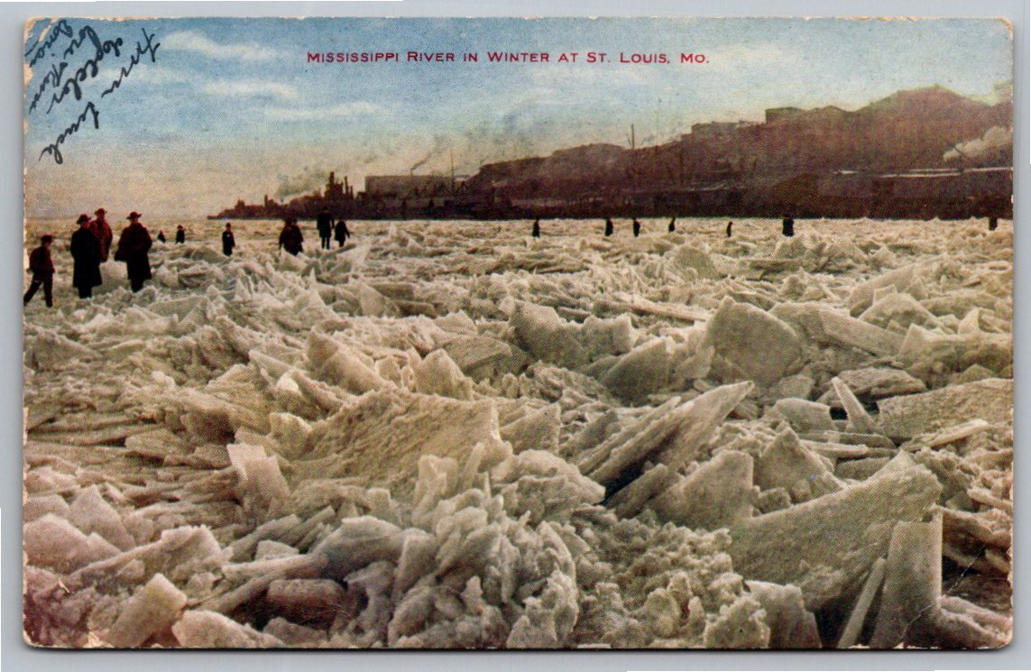 1907 Frozen Mississippi River Ice Gorge St. Louis MO Postcard