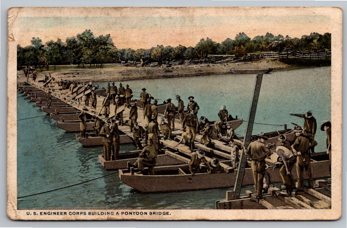WWI US Army Engineer Corps Pontoon Bridge Postcard, San Antonio