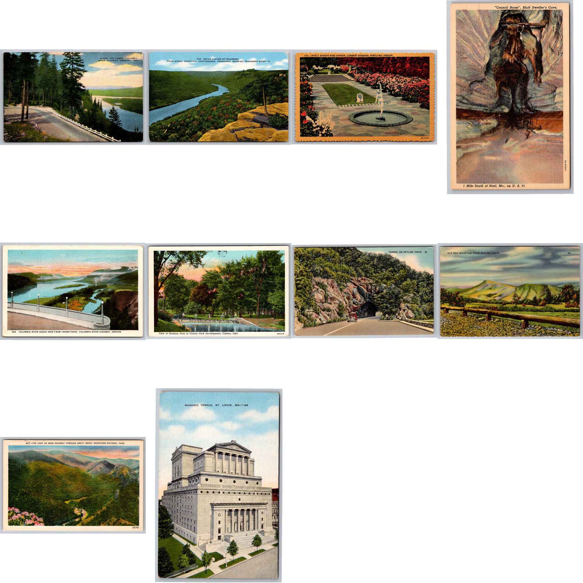 Vintage Topographical Estate Postcards: Set of 10 Collector Cards
